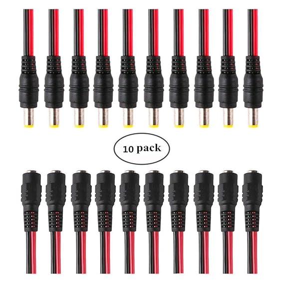 Crazepony-UK 20 Pcs 18AWG DC Power Pigtail Cable 12V 5A Male and Female CCTV Security Camera Power Adapter Connectors for CCT