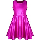LUCKYGAL Girls Metallic Dresses Sparkly Shiny Party Twirl Dress Sleeveless Outfits