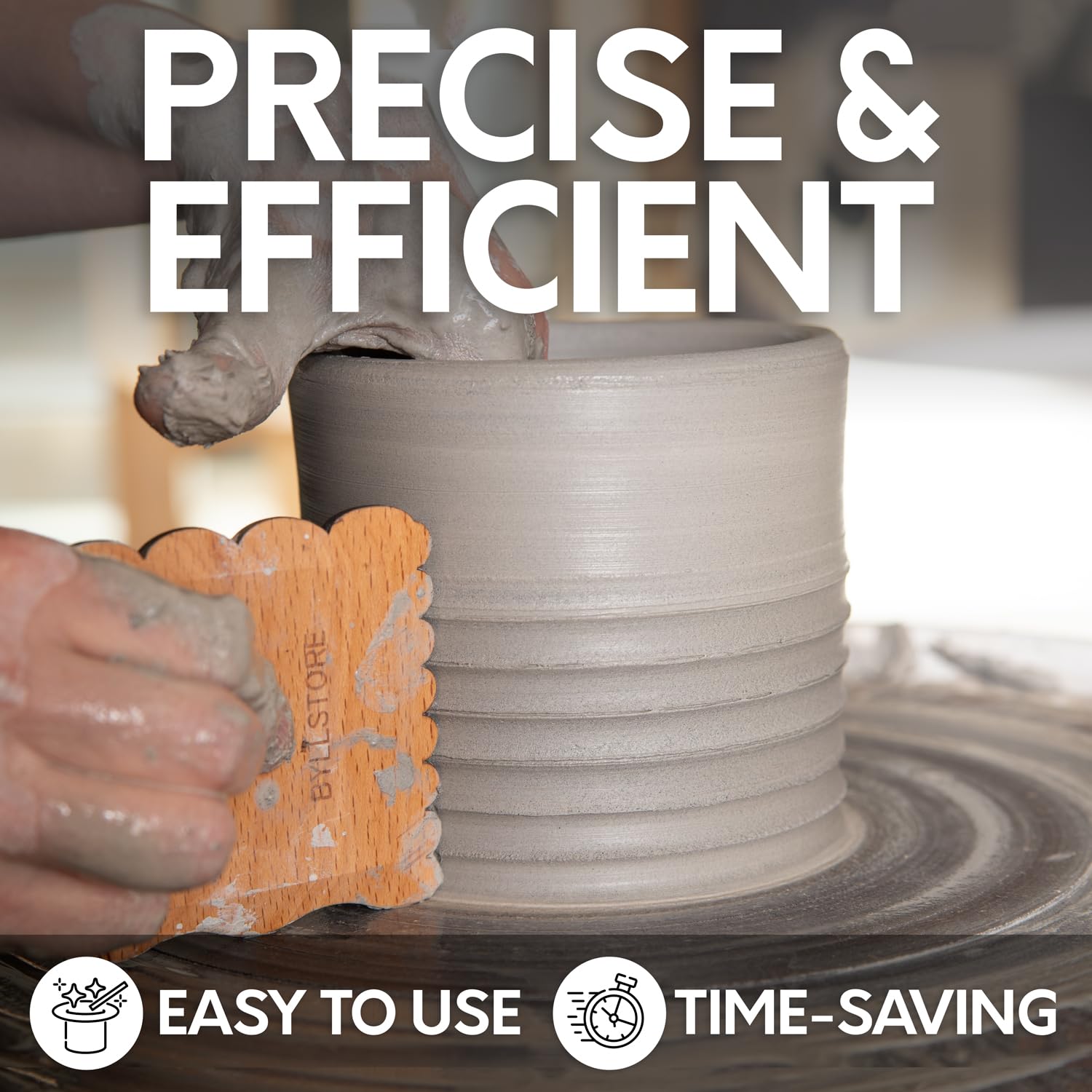 Byllstore Pottery Ribs & Trimming Tools | 2 Foot Shaper Tools | 4 Clay Texture Ribs | Solid Beech Wood | Several Pack Options (6-Pack)