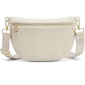 Woven Crossbody Bags For Women Checkered Bum Bag Women's Waist Pack Sling Purse with Wide Strap for Travel