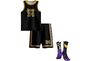 Hjshfue Kids Basketball Jerseys #24 Mesh Sleeveless Tank Top Shorts Socks for Boys Girls 3PC Athletic Training Uniforms