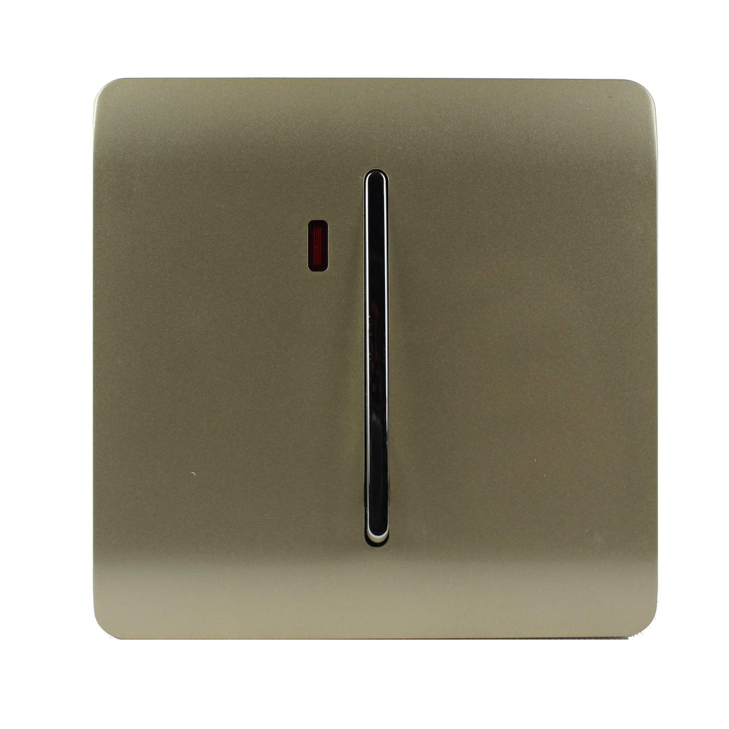 Trendi Easy to install Screwless Artistic Modern Glossy Double Pole Raised Profile 20 A 240V Tactile Chrome Single Switch with Neon Insert Champagne Gold -ART-WHS1GO