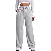 FACDIBY Wide Leg Sweatpants for Women Elastic High Waisted Drawstring Loose Pants with Pockets