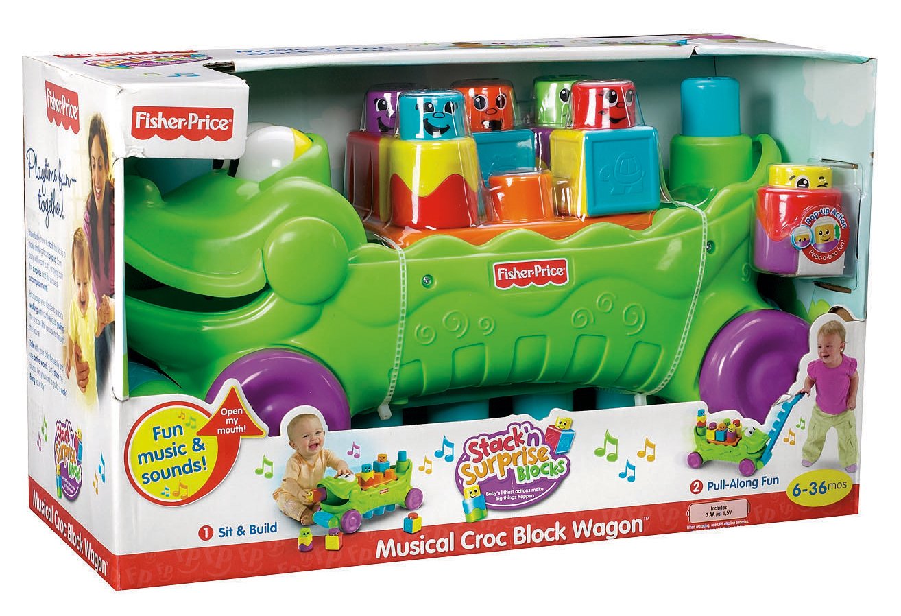 FisherPrice Stack 'n Surprise Blocks Musical Croc Block Wagon on