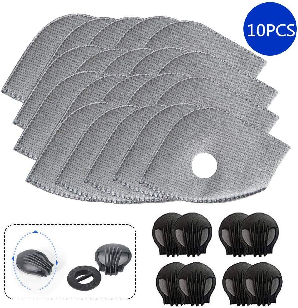 US shipping Feeke Five-layer Activated carbon PM2.5 filters and 6 Exhaust Valves Replacement, Active Carbon Filters for Mask （10）