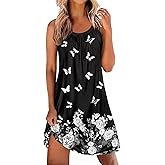 Ekouaer Tank Nightgowns for Women Sleeveless Sleepwear Wide Strap Sleep Shirt Pleated Print Sleepshirt Tie Dye S-3XL