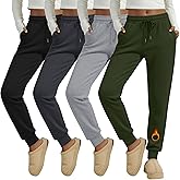 Oakgarden 4 Pack Women's Fleece Joggers Winter Drawstring Lounge Sweatpants Thermal Workout Yoga Pants with Pocket