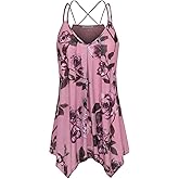 AxByCzD Womens Casual Spaghetti Strap Tank Tops Floral Print Asymmetric Hem Camisoles