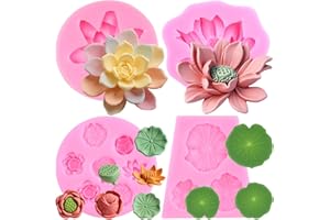 Mujiang Lotus Flower Silicone Molds Lotus Leaf Fondant Mold Lily Pad Lotuses Root Mold for Cake Decoration Cake Topper Candy 