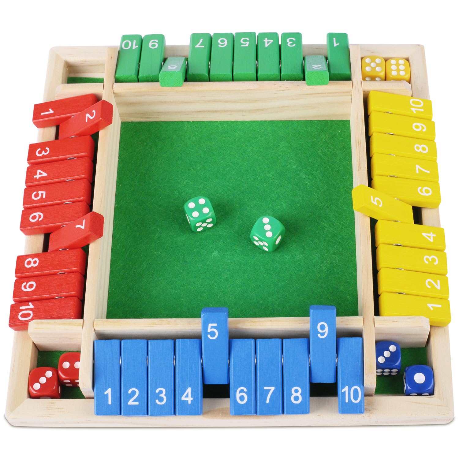 Fzyisw Shut the Box Game, Classic 2-4 Player Shut the Box Dice Game, Wooden Board Game, Travel Game, Educational Dice Games for Kids and Adults