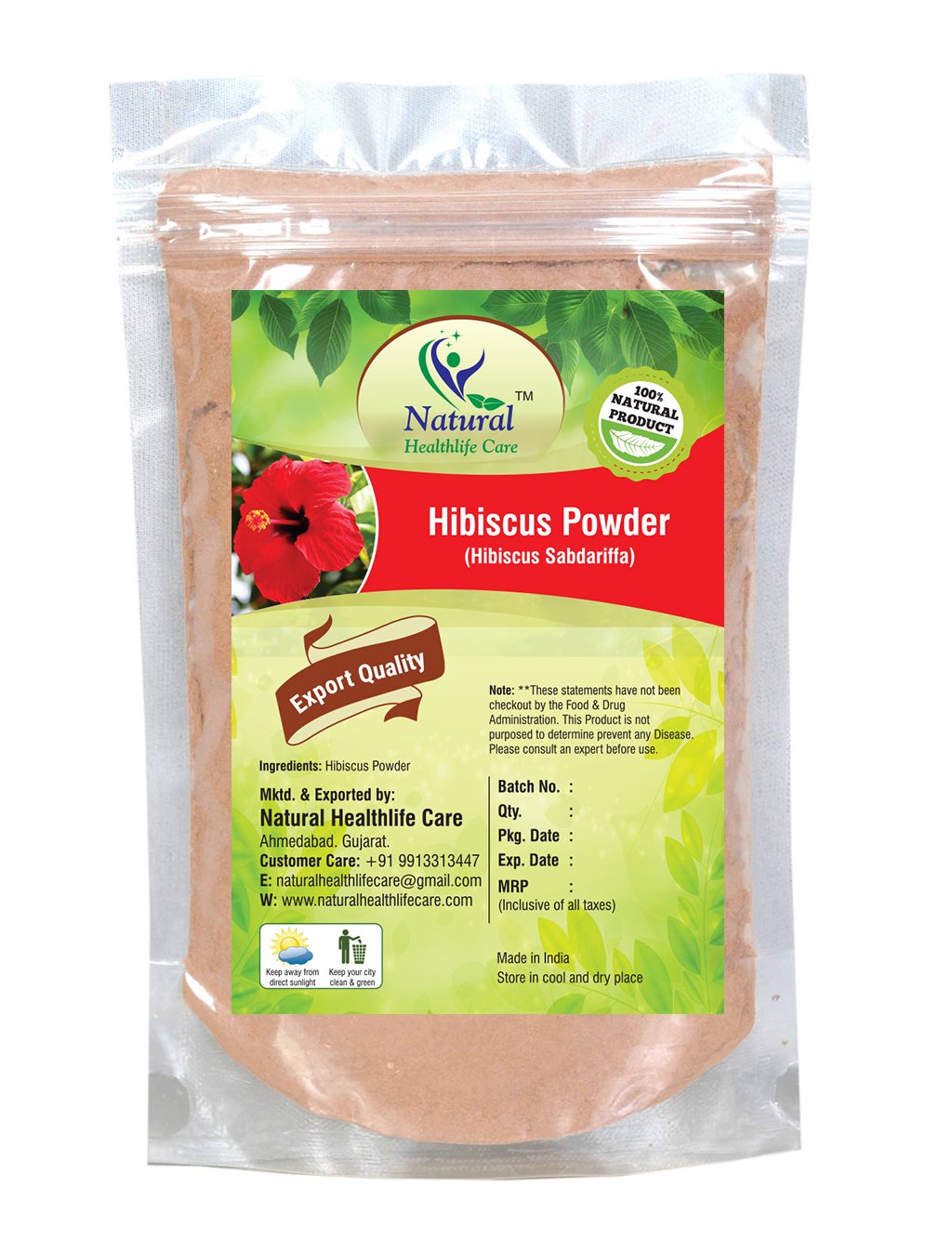 Natural Healthlife Care Hibiscus Powder(SABDARIFFA)/100% Pure, Natural For Hair,Skin (100 gm (0.22 lb) 3.5 ounces)