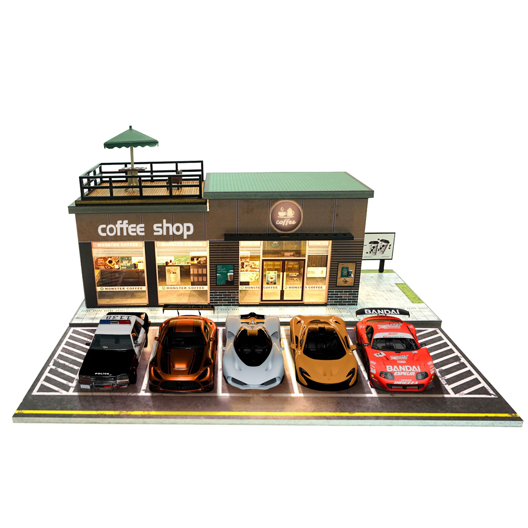 Photo 1 of 1/64 Model Car Display Case for Adults, Premium in-House-Design Scale Diecast Parking Garage for Toy Cars, Toys Car Garage, Scenic Diorama Display Car Park with ith LED Lamps, Valentine Gifts for Men
