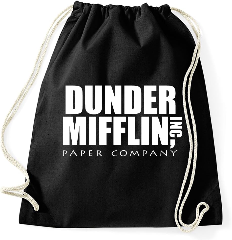 Dunder Mifflin Paper Company Logo Gymsack Drawstring Rucksack Sportsbag Gym Bag Hipster Slogan Quotes, Schwarz