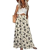 Leafsay Womens Maxi A-line Long Skirt High Waist Casual Elastic Flowy Skirts with Pockets
