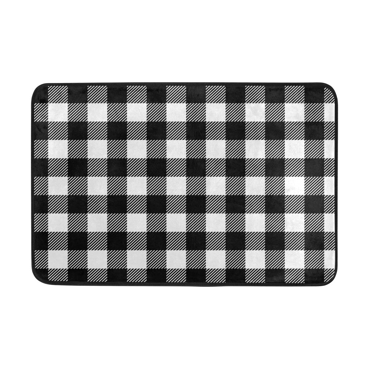 Pfrewn Checkered Plaid Doormat Non Slip Washable Buffalo Black White Plaid Welcome Indoor Outdoor Entrance Bathroom Floor Mats Christmas Home Decor, 23.6 x 15.7 inch