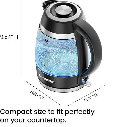 Chefman Electric Kettle, 1 8L 1500W, Hot Water Boiler, Removable Lid for Easy Cleaning, Auto Shut Off, Boil-Dry Protection, Stainless Steel Filter, BPA Free, Borosilicate Glass Electric Tea Kettle in Kenya Whizz