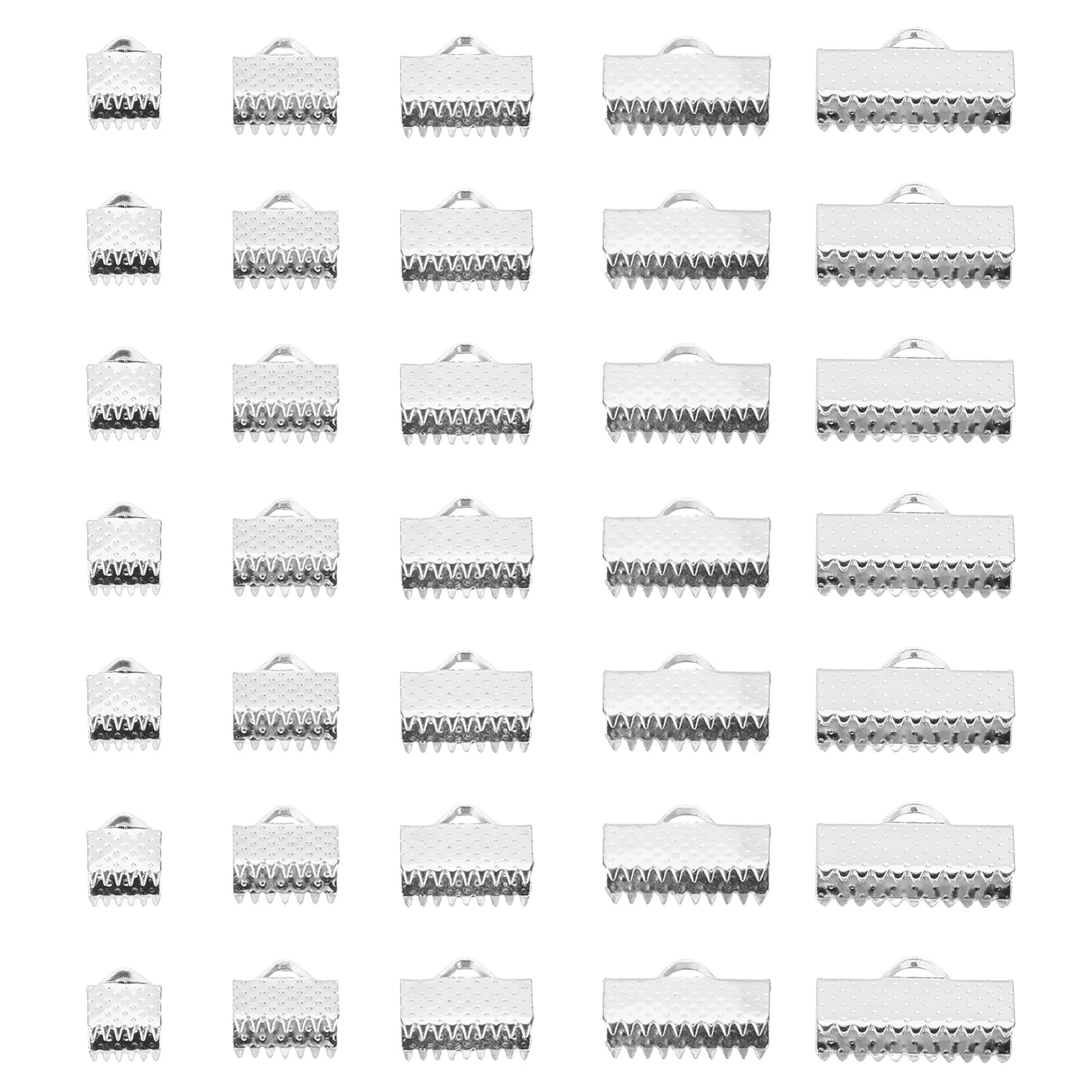 PATIKIL 6mm/8mm/10mm/13mm/16mm Ribbon Ends Crimp Clamp 150pcs Pinch Crimp End Bracelet Bookmark Cord Ends Fasteners Clasp for Leather DIY Craft Jewelry Making Silver