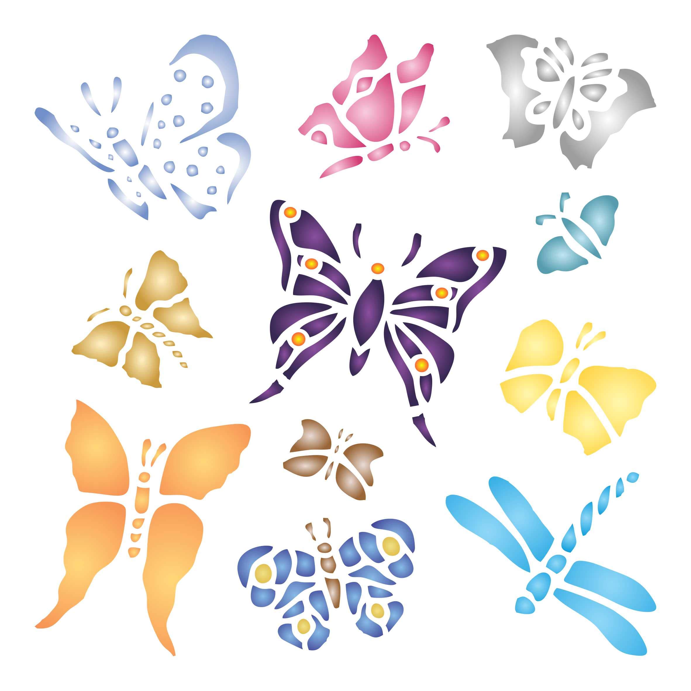Butterfly Stencil, 21.59 x 21.59 cm (L) - Stylized Insect Bug Butterflies Stencils