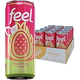 FEEL Zero Sugar Natural Energy Drink – Dragonfruit Lime, 140 mg Plant-Based Caffeine with L-Theanine for Focus & Vitamin C for Immunity, Vegan, Non-GMO, No Artificial Sweeteners, 12 Fl Oz Cans (12-Pack)