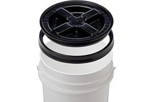 5 Gallon White Bucket & Gamma Seal Lid - Food Grade Plastic Pail & Gamma2 Screw Seal Tight Lid (Black)
