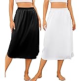 Wikoan 2 Pack Half Slip for Under Dresses Lace Long Satin Underskirt Women's Half Slip Anti Static Skirt Extender S-3XL