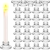 30 Pcs Glass Taper Candle Holders Candlestick Holders Clear Short Tapered Candle Holder Bulk, Elegant Glass Candle Sticks Set for Wedding Christmas Table Centerpiece