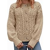 Yousify Womens Open Front Cardigan Sweaters Casual Cable Knit Long Sleeve Button Down Chunky Loose Fall Sweater
