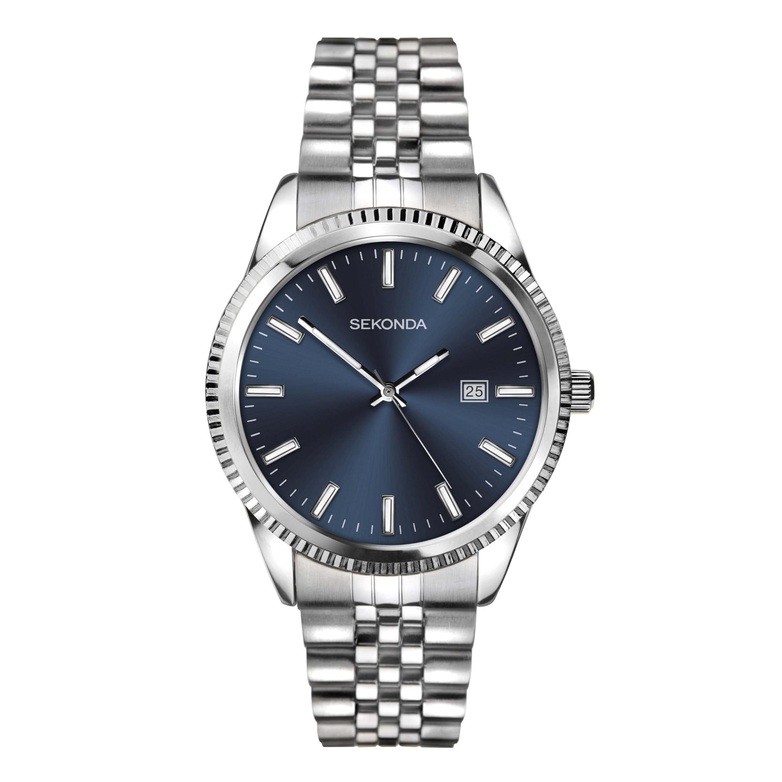 Sekonda King Classic Men's 40mm Quartz Watch in Blue with Analogue Date Display, and Silver Stainless Steel Strap 1640