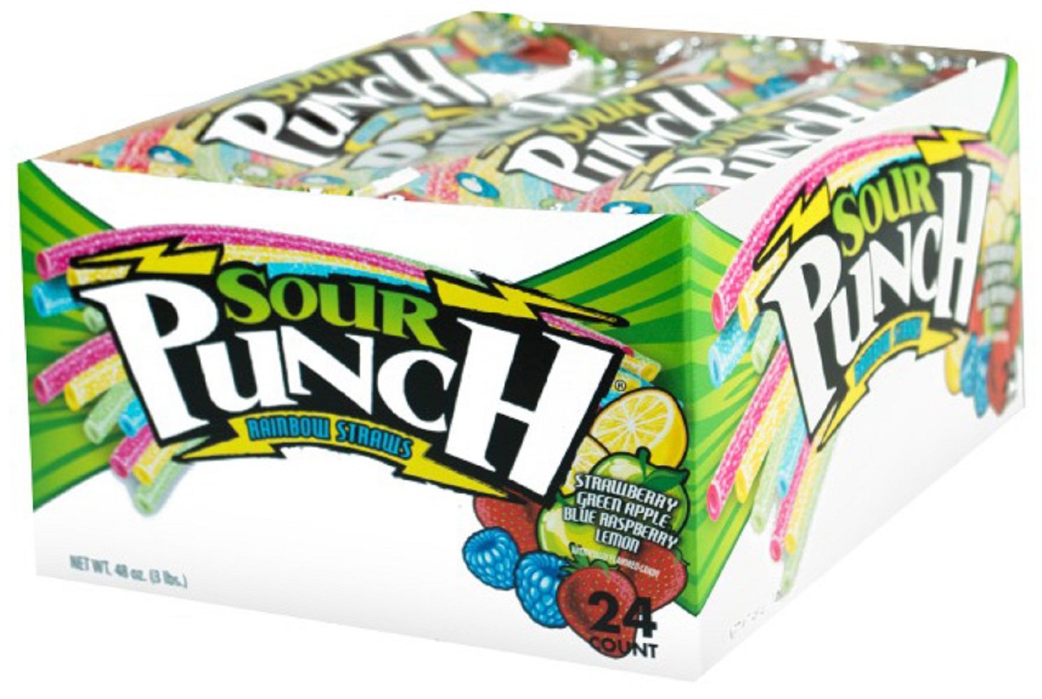 Sour Punch Watermelon Sour Straws, 2oz Tray, (24 Pack