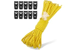 Hikeman Tent Guy Ropes 2mm-Ultralight Strong Guy Lines with Tensioner Reflective UHMWPE Fiber Tent Cord for Camping, Hiking, Backpacking Rope (Yellow, 65 Feet, 10 Tensioners)