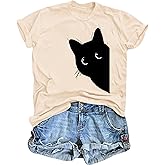 Cat Shirts for Women Black Cats Tshirt Animal Shirt Teen Girl Graphic Tops Casual Short Sleeve Clothes