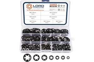 Lordhardware 350Pcs Internal Tooth Star Lock Washers M3/M4/M5/M6/M8/M10/M12 Push On Speed Clips Fasteners Assortment Kit (Black)