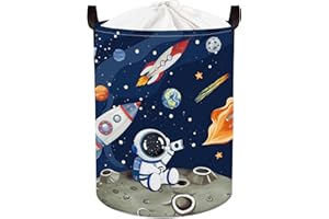 HUUMONSS Space Rockets Baby Laundry Hamper Collapsible Clothes Kids Storage Basket Astronaut Large Boys Gift Toy Box Bin for Nursery Room, Blue, 63L