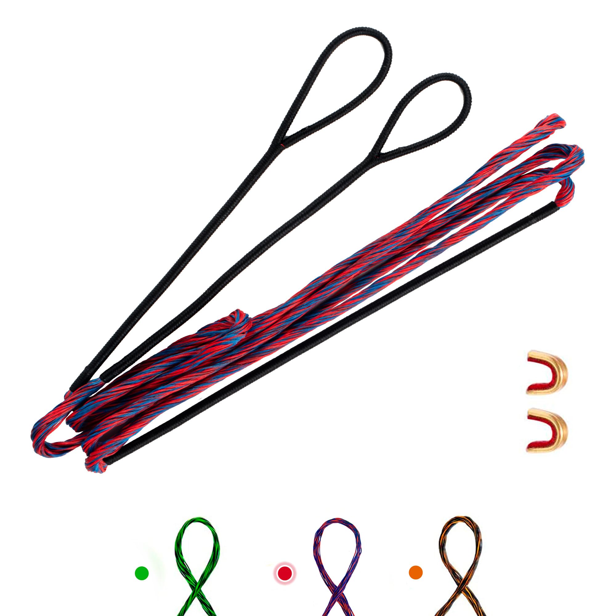 Photo 1 of Deerseeker Archery Bowstring Set with 2 Nocking Points Dacron Recurve Bow String Replacement 12, 14, 16 Strands for Traditional Longbow Bow Shooting 48-70 inches?Red, 1pcs?