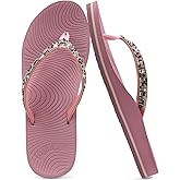 KuaiLu Women's Rhinestone Flip Flops with Comfort Arch Support Yoga Mat Cushion Sandals Fashion Summer Beach Travel Orthotic Walking Thong Sandles Slip on Plantar Fasciitis Indoor Outdoor Shoes