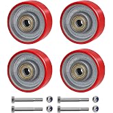 LONGRUNFORU 3 Inch Polyurethane Caster Wheels with Cast Iron Core (Set of 4&ndash; Rated 1400 lbs Total Capacity), 1.25" Wide Industrial Replacement Wheels for Carts, Equipment Bases &amp; Workbenches
