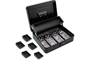 ZYNKORA Large Cash Box with Combination Lock,Money Box with Cash Tray, Locking Cash Boxes,Durable Lock Safe Box with Key,Money Saving Organizer, 4 Bill 5 Coin Slots,Cantilever Design, XL Large, Black