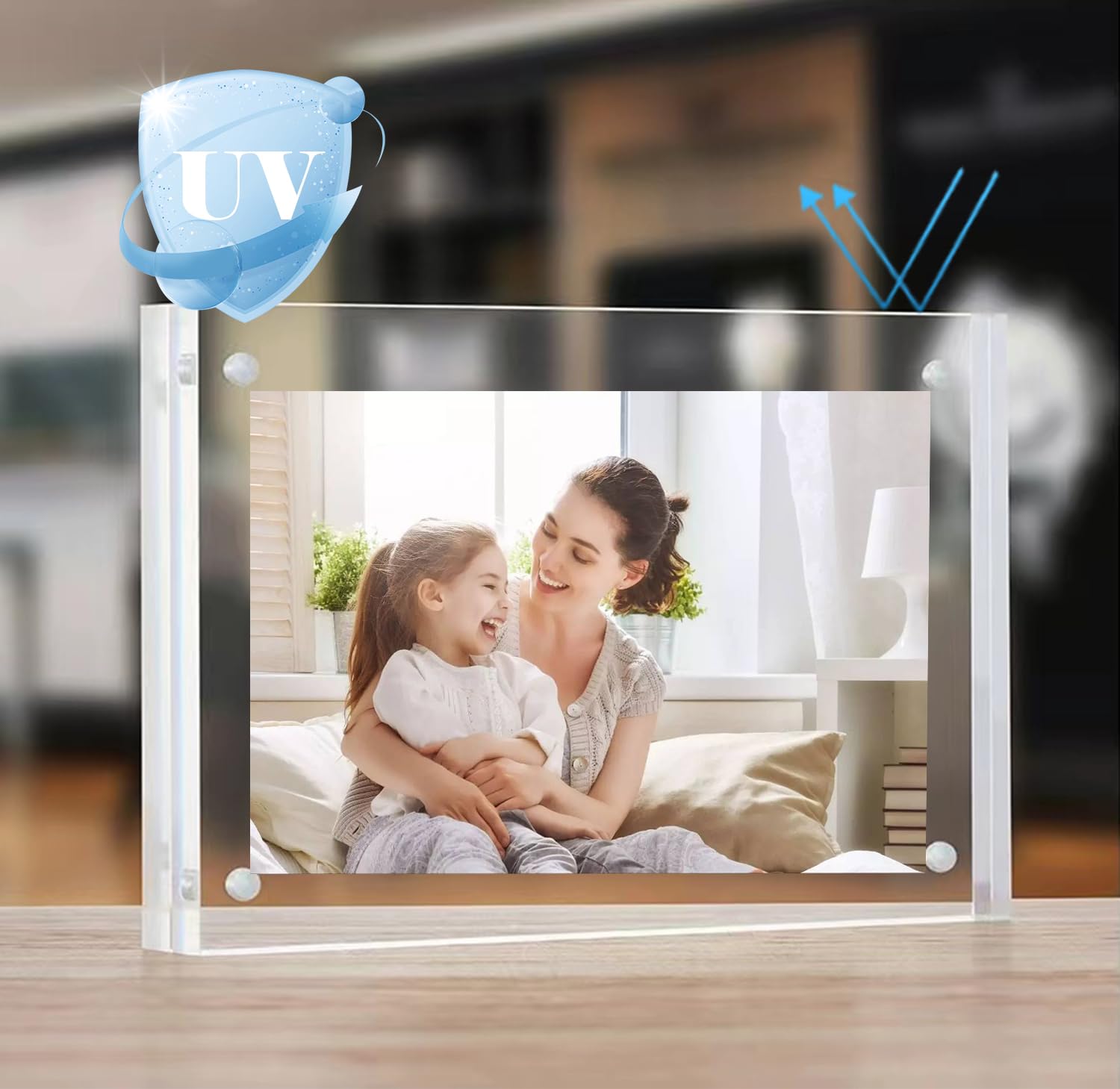 hansanti 3 Packs 4x6 Inch Acrylic Picture Frames, 20mm Thickness Magnetic Photo Frame, Clear Freestanding Double Sided Frameless Transparent Tabletop Acrylic Frame Stand for Desktop Display