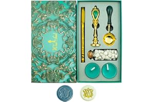 Letter Wax Seal Stamp, Ioggtser Alphabet V Wax Seal Stamp Set Including 1Pcs Copper Head with Iron Handle, 60 Pcs Wax Seal Be