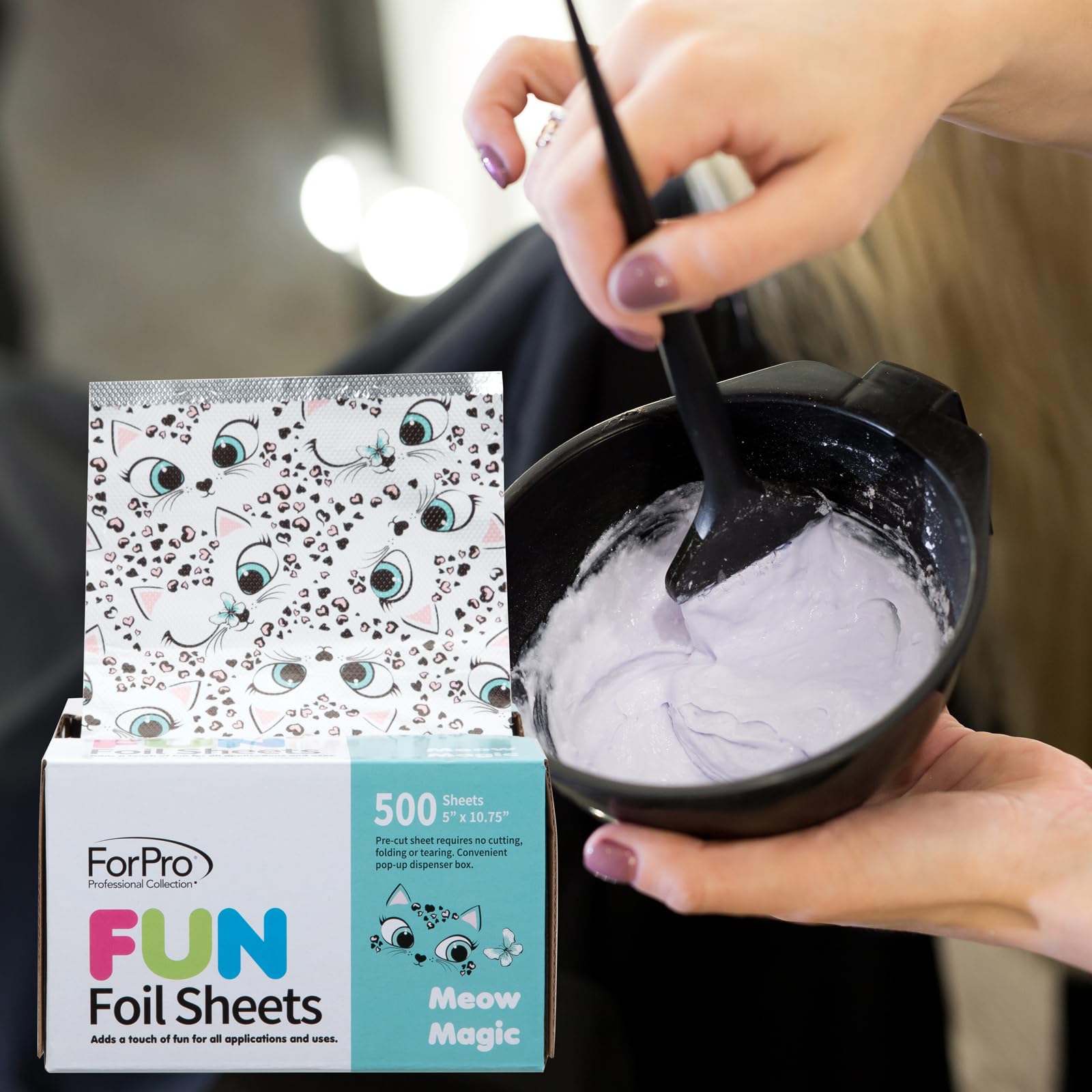 ForPro Professional Collection FUN Meow Magic 5Foil Sheets, Aluminum Foil, Pop-Up Foil Dispenser, Hair Foils for Color Application and Highlighting Services, Food Safe, 5