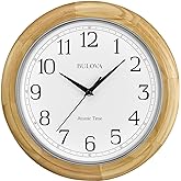 Bulova C5005 Wooden Atomic Analog Wall Clock | Automatically Sets Time | Large Roman Numerals | Battery Operated | Traditional Design
