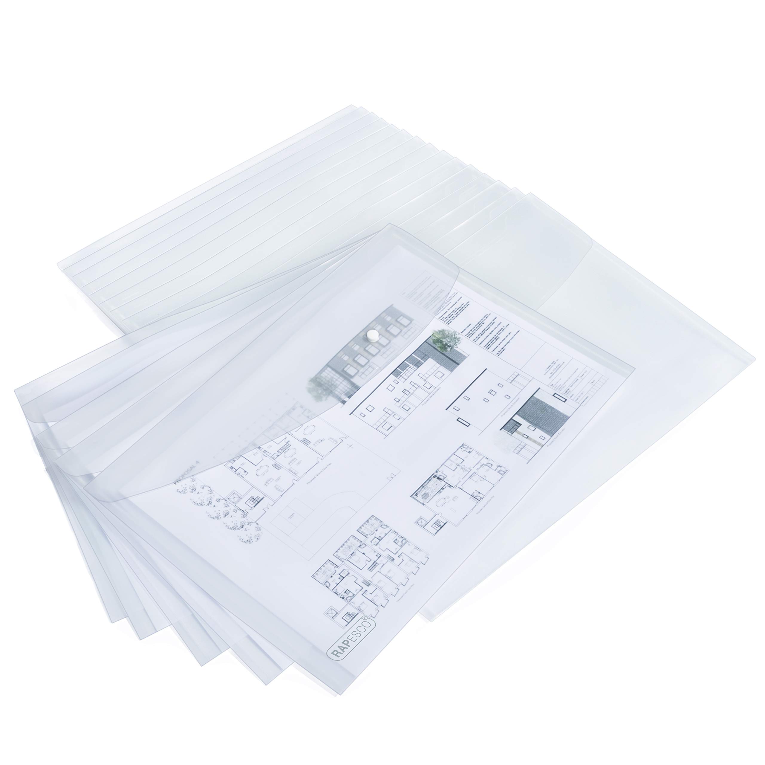 Rapesco 1589 ECO Recycled Popper Wallets, A3, Clear Transparent, Pack of 20