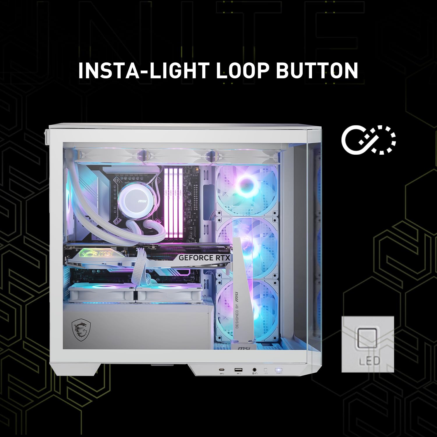 MSI MAG PANO M100R PZ White - Premium Mid-Tower Gaming PC Case - Tempered Glass Side Panel - ARGB 120mm Fans - Liquid Cooling Support up to 360mm Radiator - White Color Case