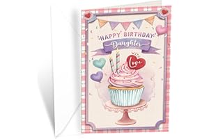 Prime Greetings Cute Daughter Birthday Card, Made in America, Eco-Friendly, Thick Card Stock with Premium Envelope 5in x 7.75in, Packaged in Protective Mailer