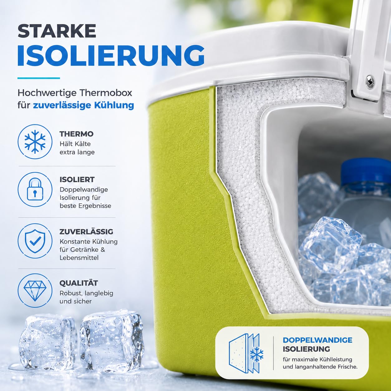 Kühlbox 15 Liter mit mobilen Kühlakku/Kühlelement für extra Lange Kühlung - Kühltasche/Thermobox (Grün) 7