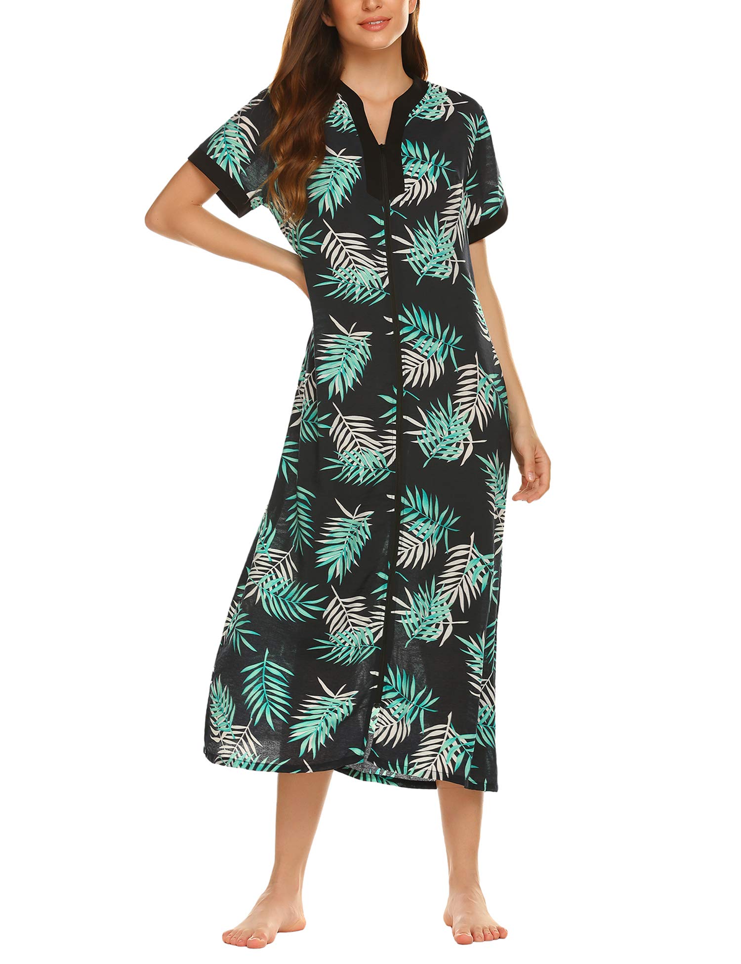 House Dresses Womens Duster Housecoat Zip Front Robe Short Sleeve