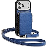 ZVE for iPhone 17 Pro Max Case Wallet, RFID Blocking Crossbody Leather Cover with Card Holder for 6.9" Blue