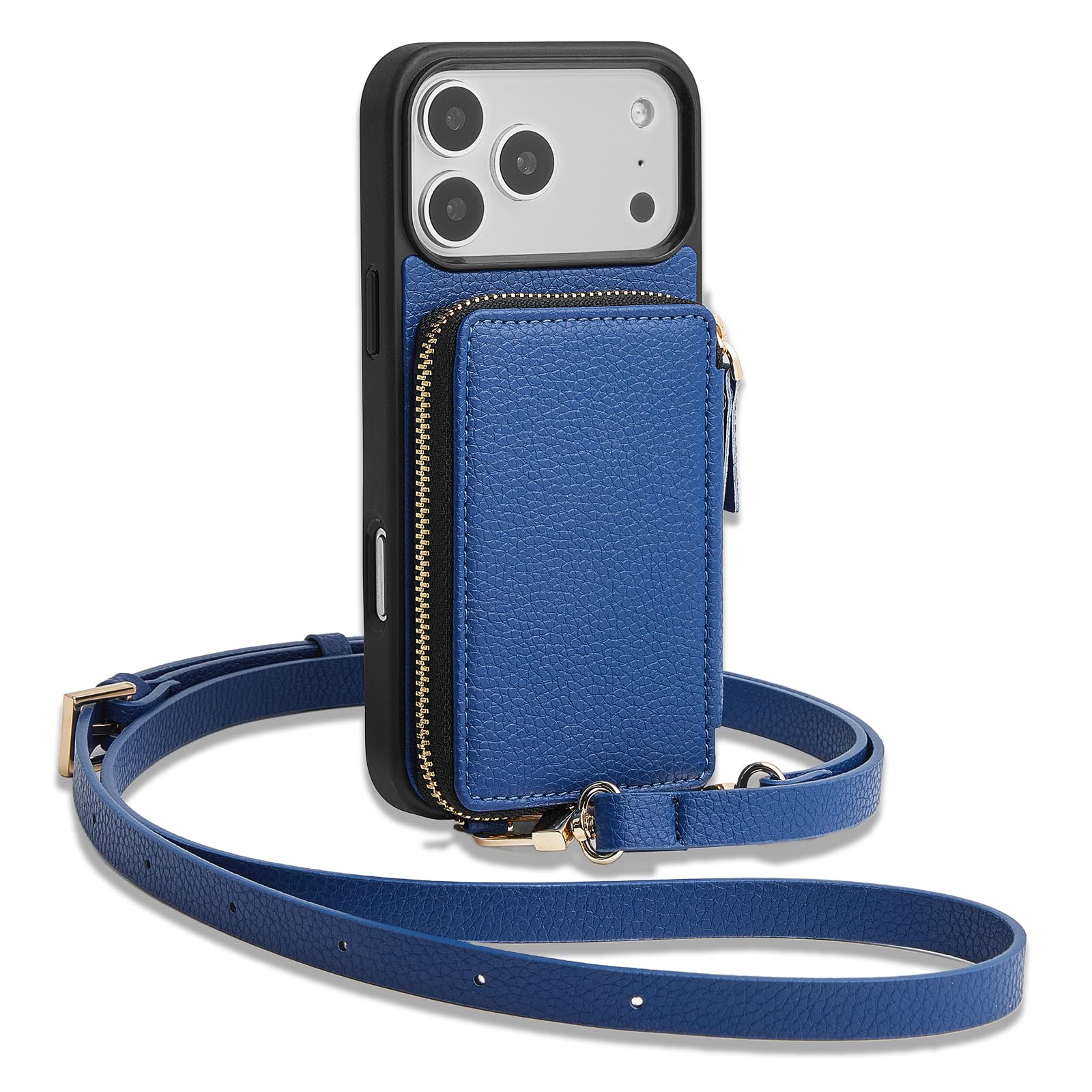 Photo 1 of ZVE for iPhone 17 Pro Max Case Wallet, RFID Blocking Crossbody Leather Cover with Card Holder for 6.9" Blue