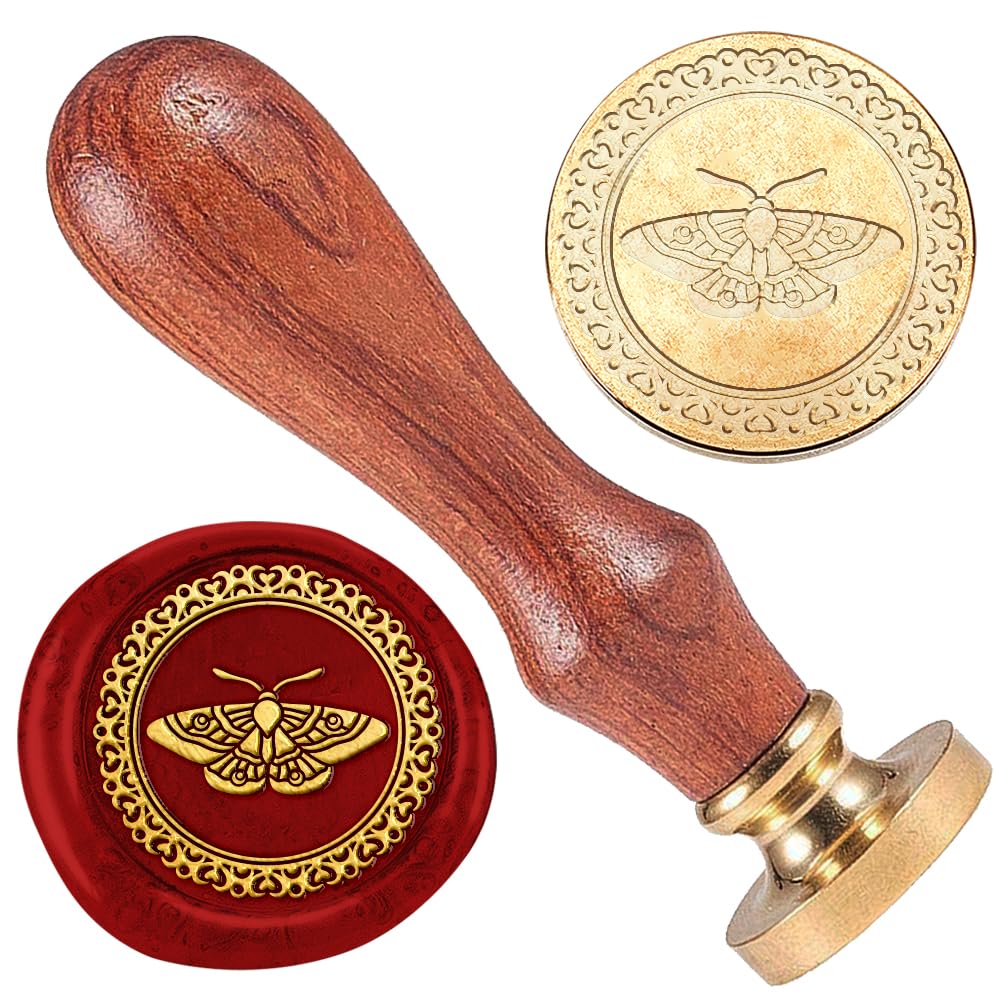 DELORIGIN Moth Wreath 1" Wax Seal Stamp Vintage Sealing Stamps Removable Brass Head Seal Stamp with Wooden Handle Sealing Wax for Envelope Card Letter Party Wedding Invitations Gift Wrapping Decor