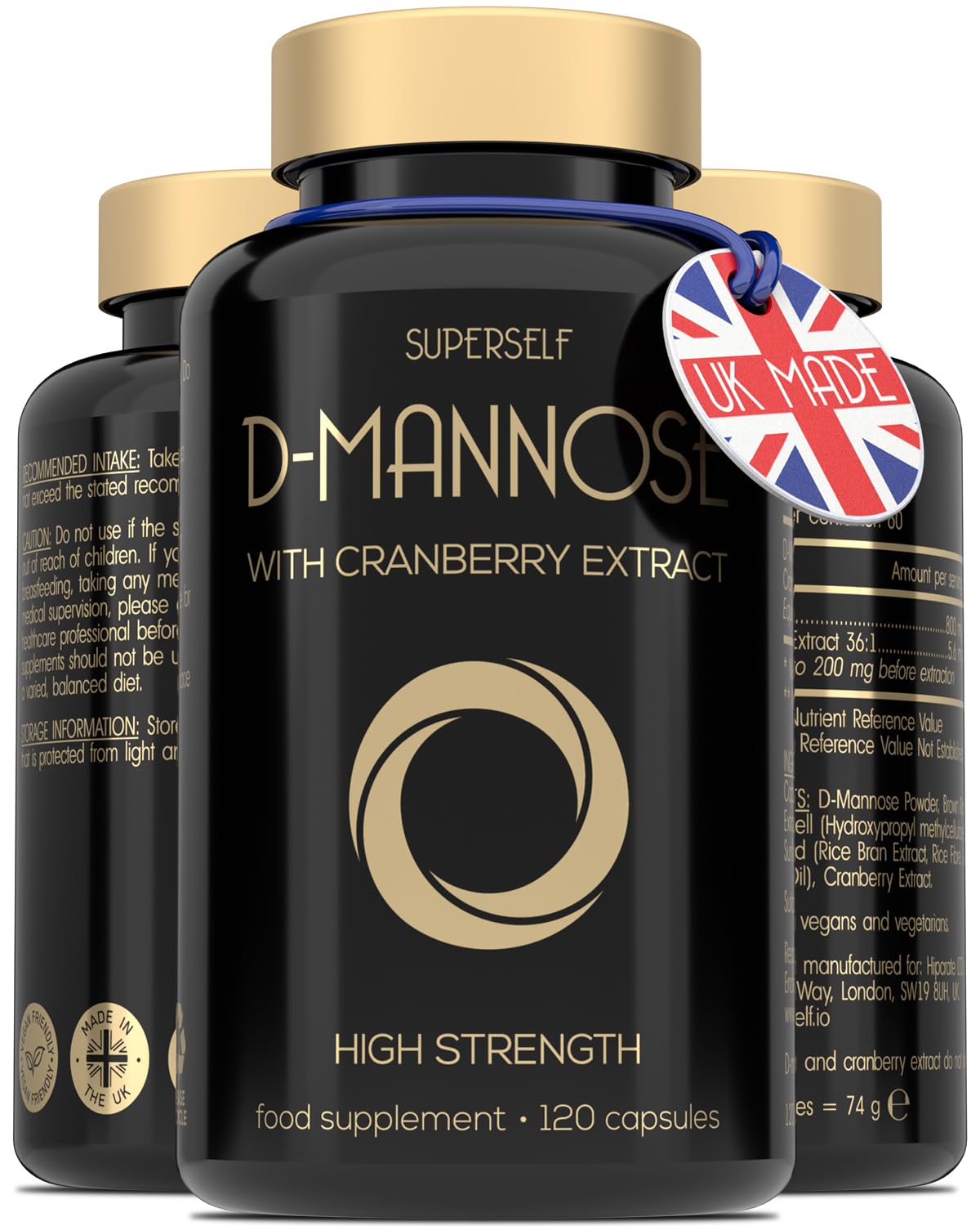 D-Mannose with Cranberry Capsules - 1000mg D Mannose & Cranberry High Strength - Natural Daily Balance Routine - Easy to Swallow 120 Tablets - UK Made & Vegan - Dmannose Supplement for Women & Men